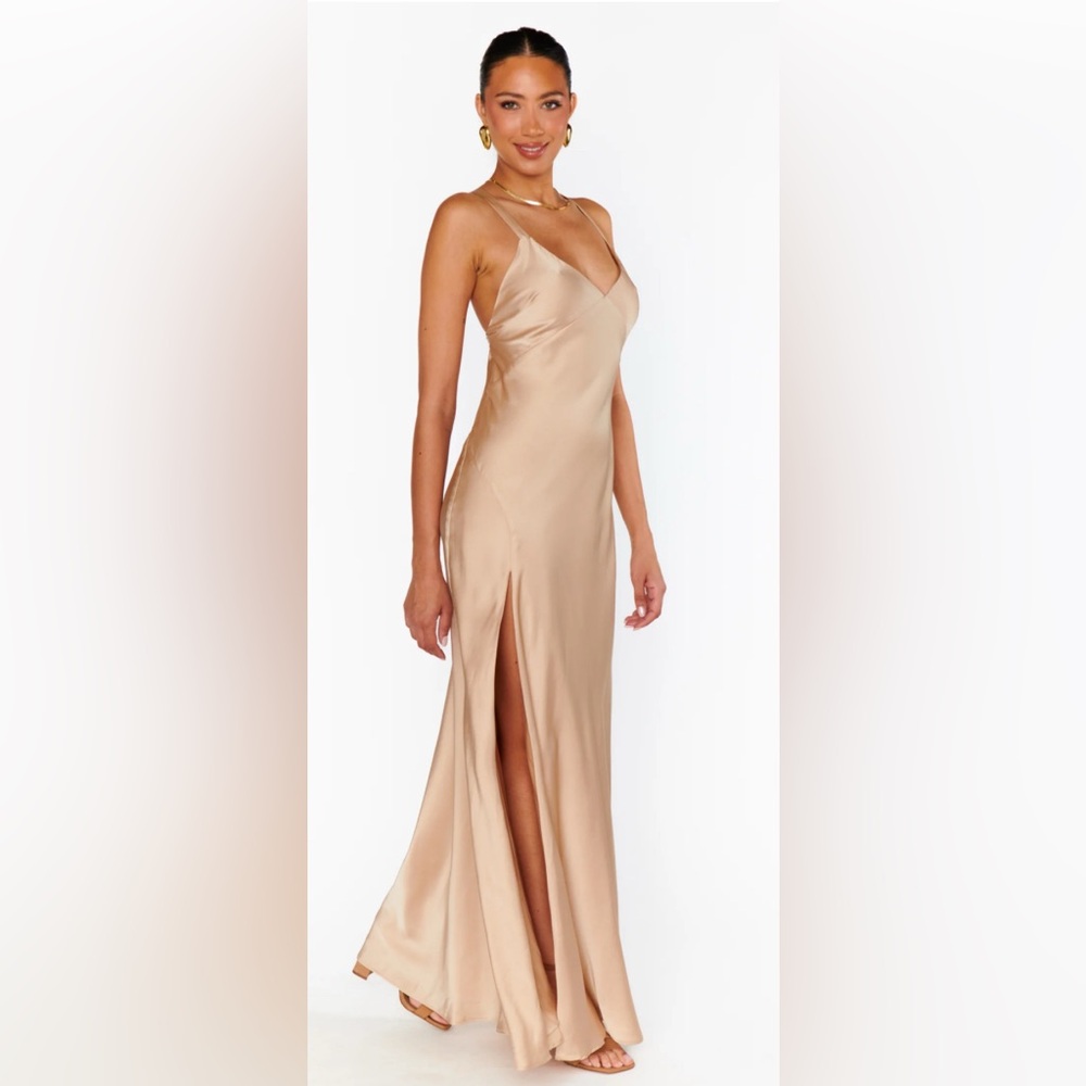 Show Me Your MuMu Champagne Anderson Satin Maxi Dress Size Small